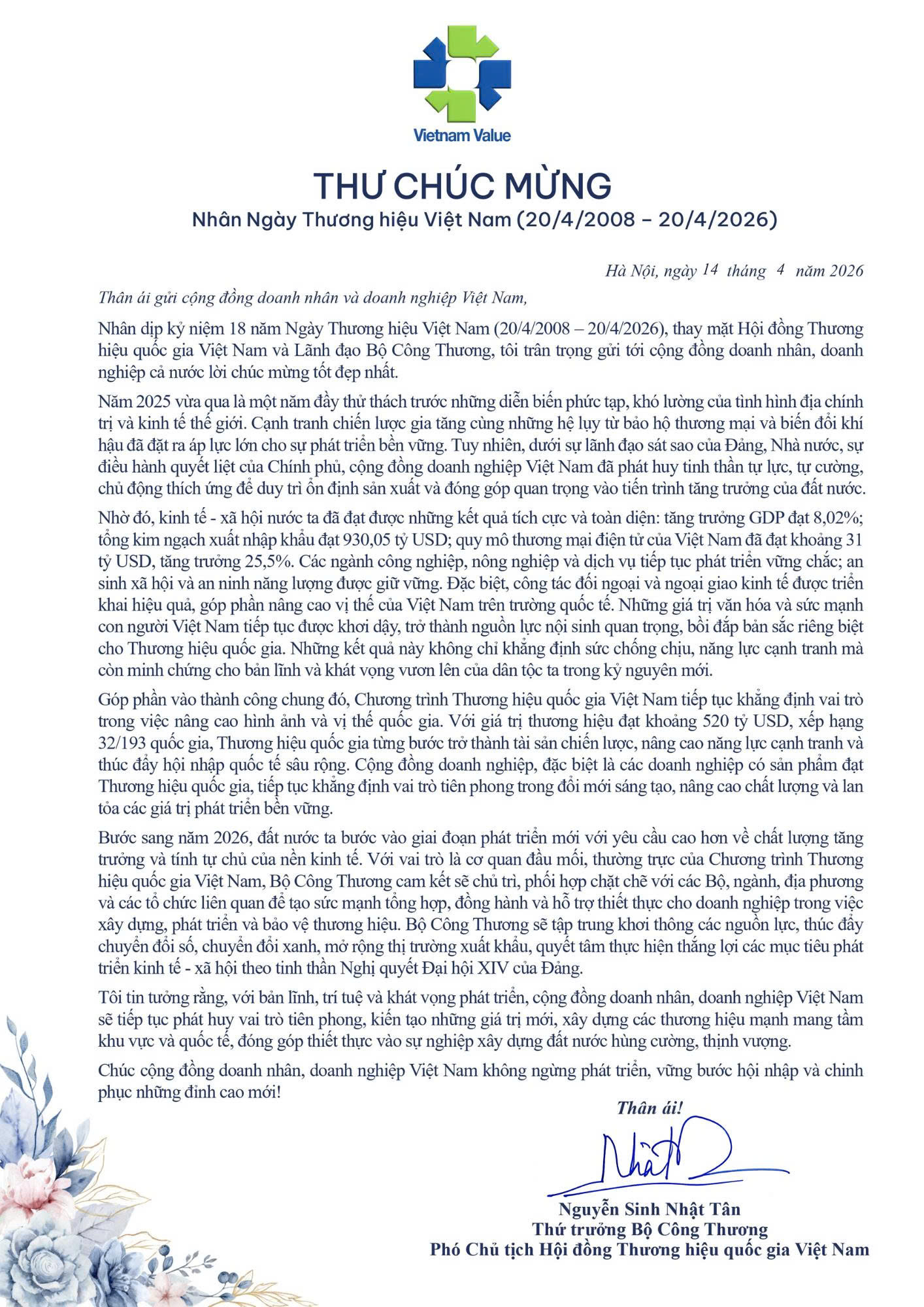 Kỷ niệm 18 năm ngày Thương hiệu Việt Nam (20/4/2008-20/4/2026)