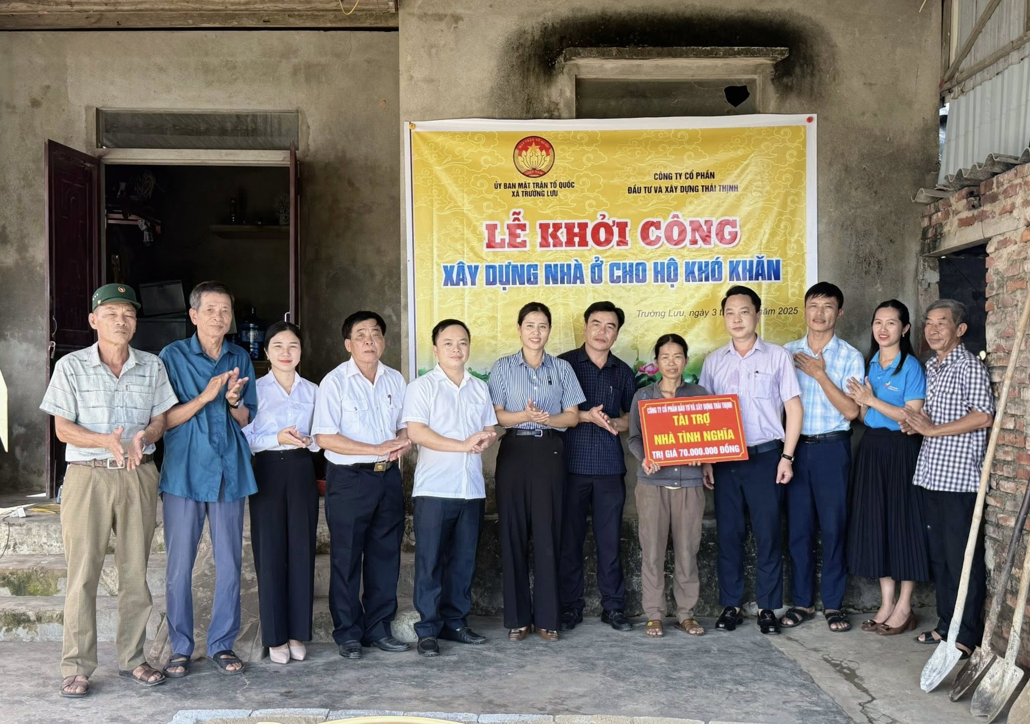 xã Trường Lưu khởi công xây dựng nhà tình nghĩa cho hộ cận nghèo, hộ có hoàn cảnh đặc biệt khó khăn