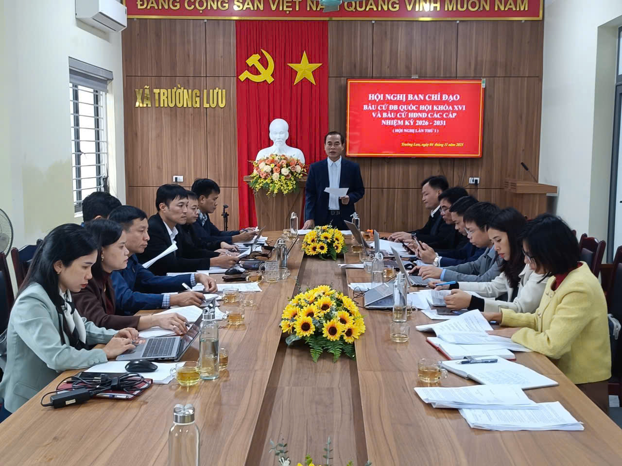 xã Trường Lưu họp Ban chỉ đạo bầu cử Đại biểu Quốc hội khóa XVI và bầu cử Hội đồng nhân dân các cấp, nhiệm kỳ 2026-2030